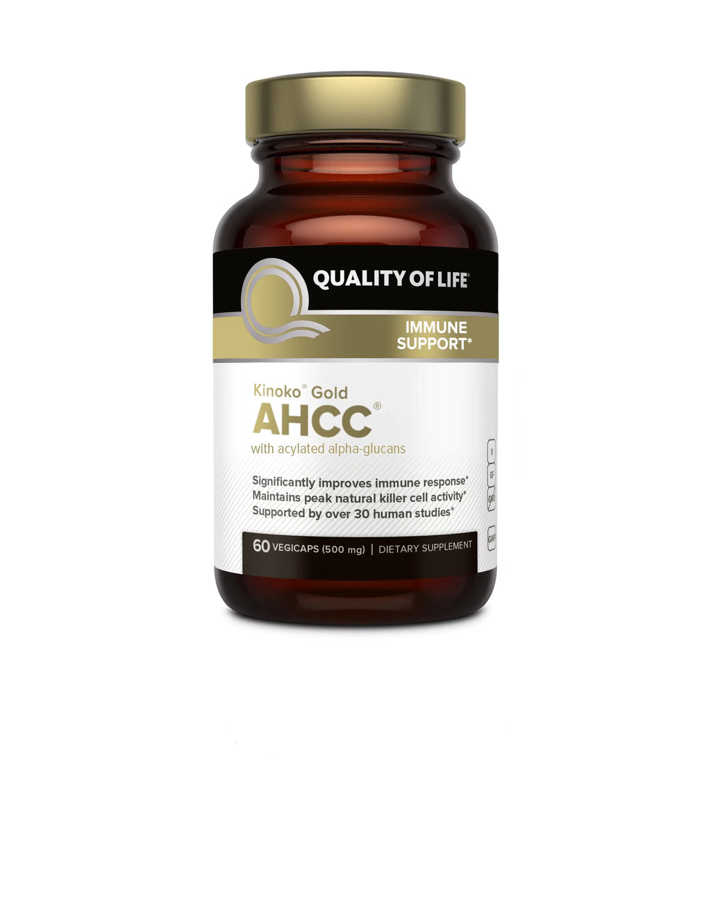 Premium Kinoko Gold AHCC Sizeupplement–500mg of AHCC per Capsule–Sizeupports Immune Health, Liver Function, Maintains Natural Killer Cell Activity & Enhances Cytokine Production–60 Veggie Capsules