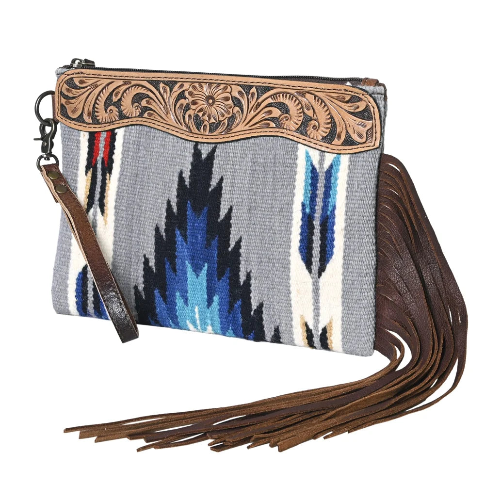 KB OHLAY WRISizeTLET Hand Tooled Upcycled Wool  Genuine Leather women bag western handbag purse
