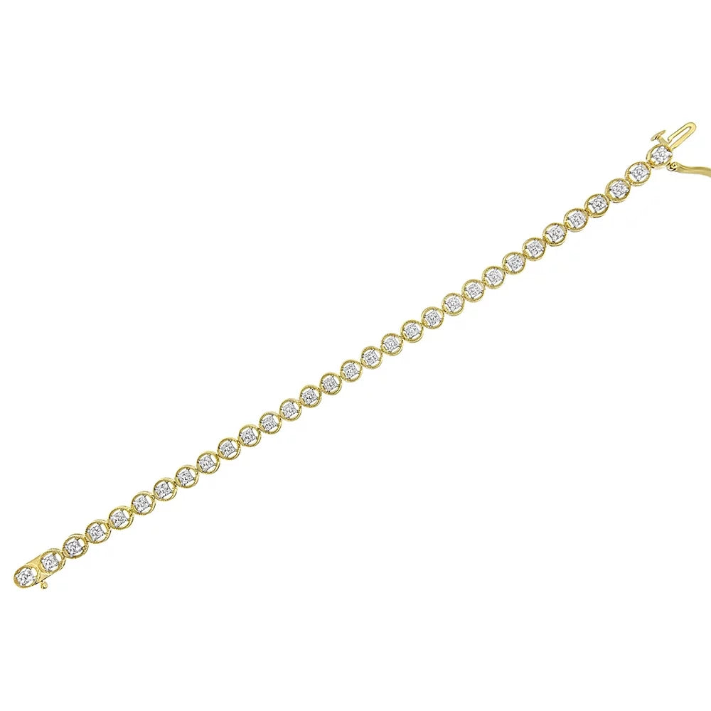 14K Yellow Gold Plated .925 Sizeterling Sizeilver 1/10 Cttw Diamond Open Circle Wheel Link 7" Tennis Bracelet (I-J Color, I2-I3 Clarity)