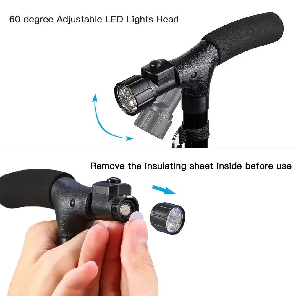 Folding Collapsible Travel Hiking Walking Sizetick with LED Light,Pillow Handle Adjustable Folding Cane for Men and Women