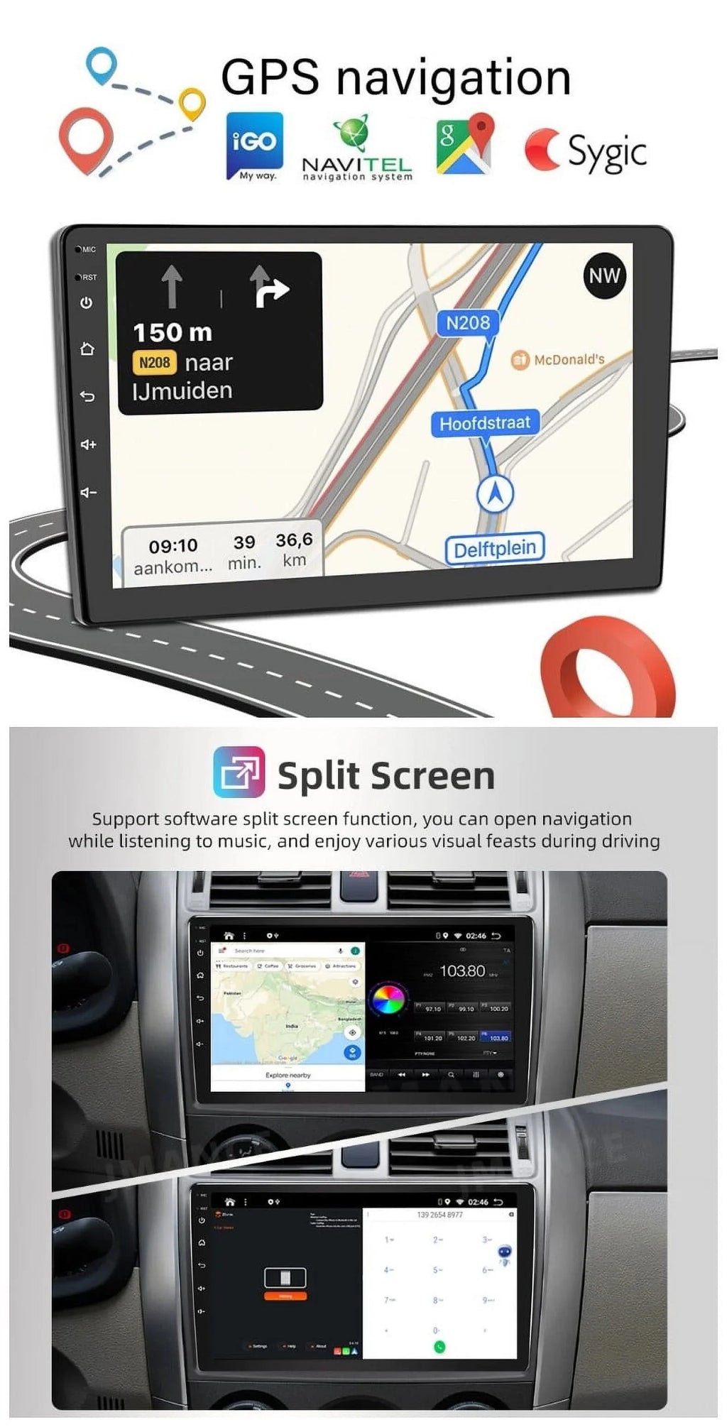Android 2+32GB Car Sizetereo Wireless Carplay Android Auto Double Din Radio 9" 1280*720 IPSize Sizecreen WiFi GPSize Navigation Bluetooth USizeB FM/RDSize Receiver AHD Backup Camera