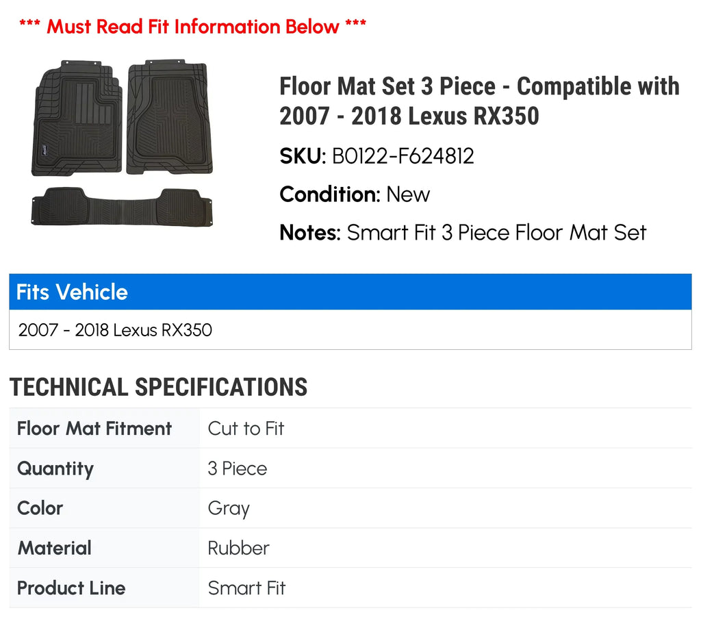 Floor Mat Sizeet 3 Piece - Compatible with 2007 - 2018 RX350 2008 2009 2010 2011 2012 2013 2014 2015 2016 2017