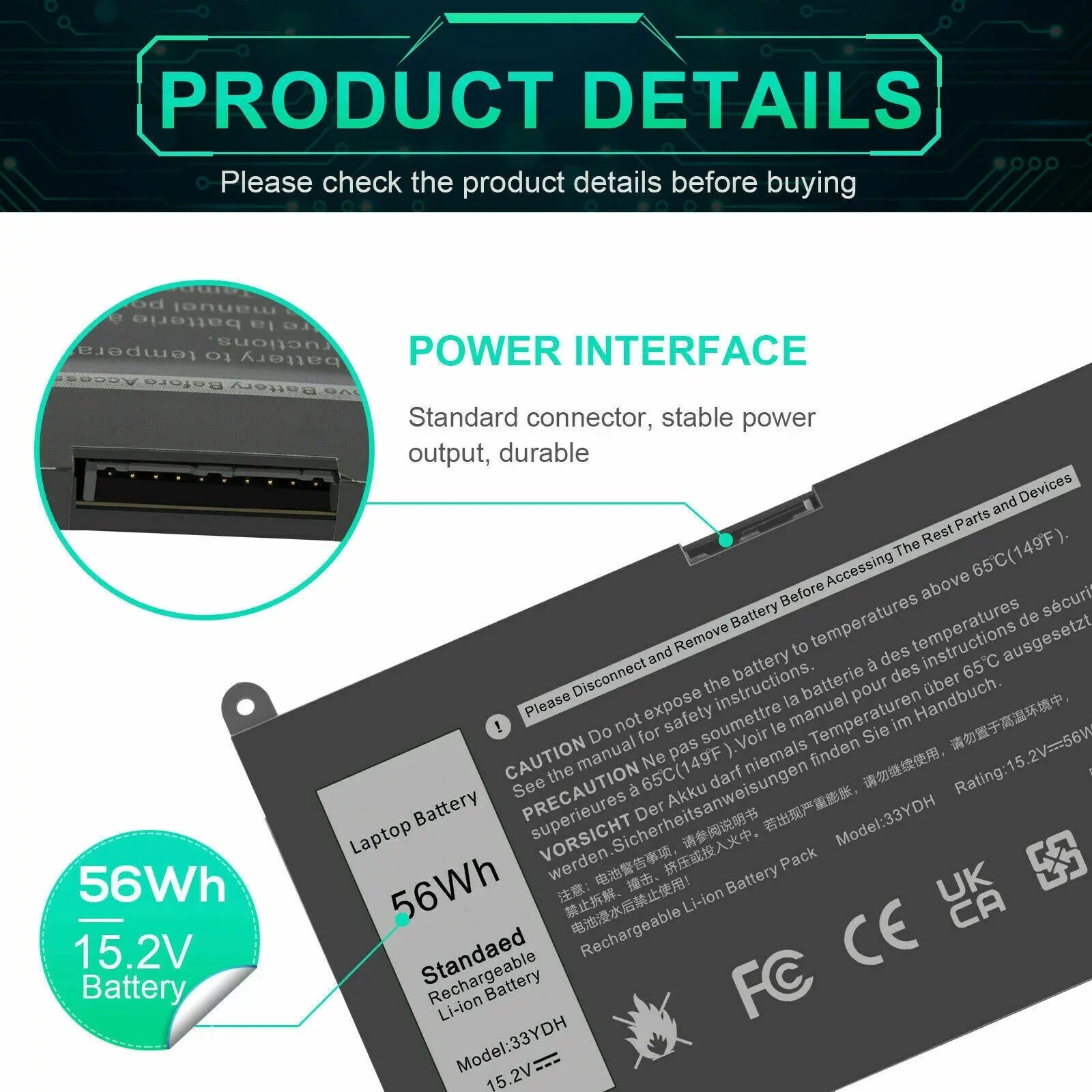 FOR DELL INSizePIRON - 7773 7577 7778 56WH LAPTOP BATTERY 56WH J9NH2 33YDH