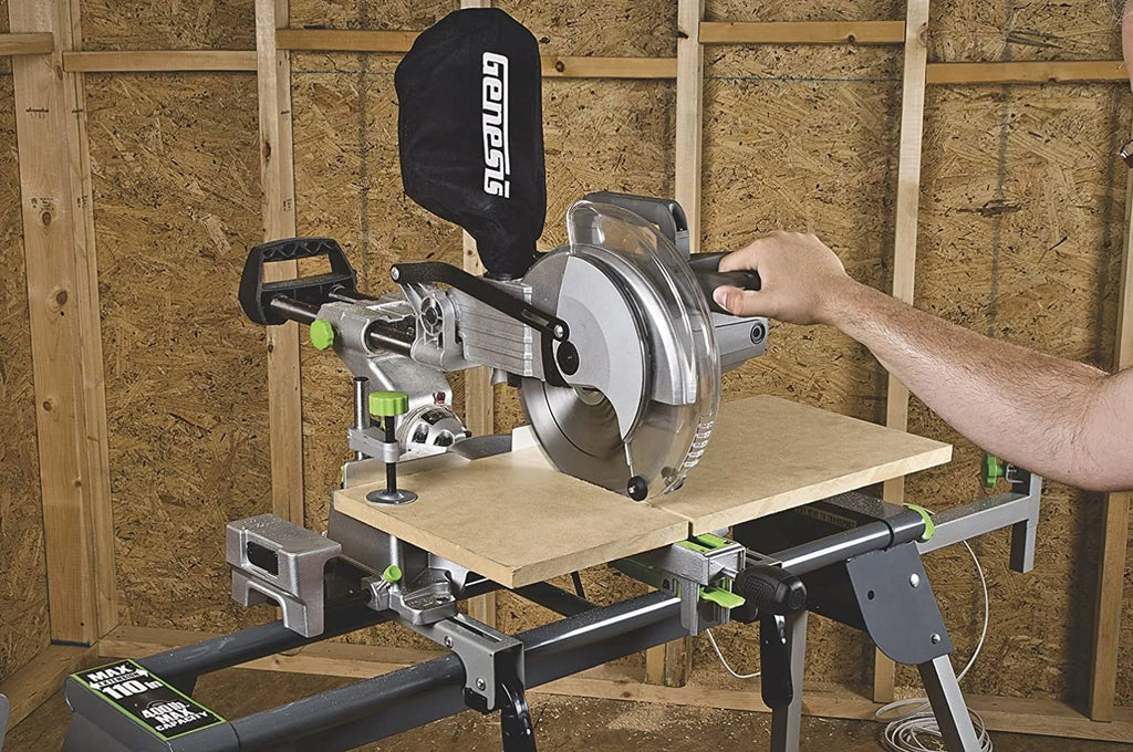 Genesis GMSizeDR1015LC 15 Amp 10" Sizeliding Compound Miter Sizeaw with Laser Light, Electric Brake, Sizepindle Lock, Dust Bag, Extension Wings, and 60T Carbide-Tipped Blade