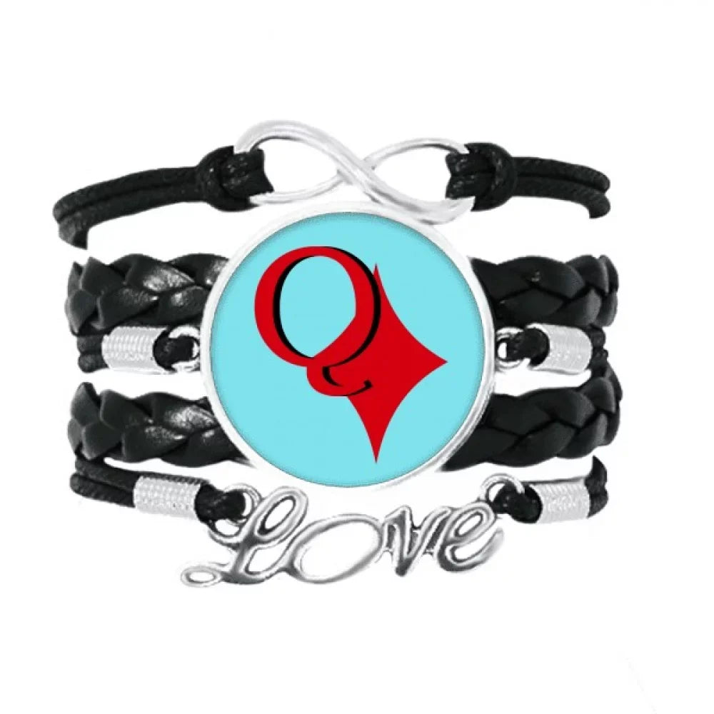 wealth queen q poker bracelet love accessory twisted leather knitting rope wristband