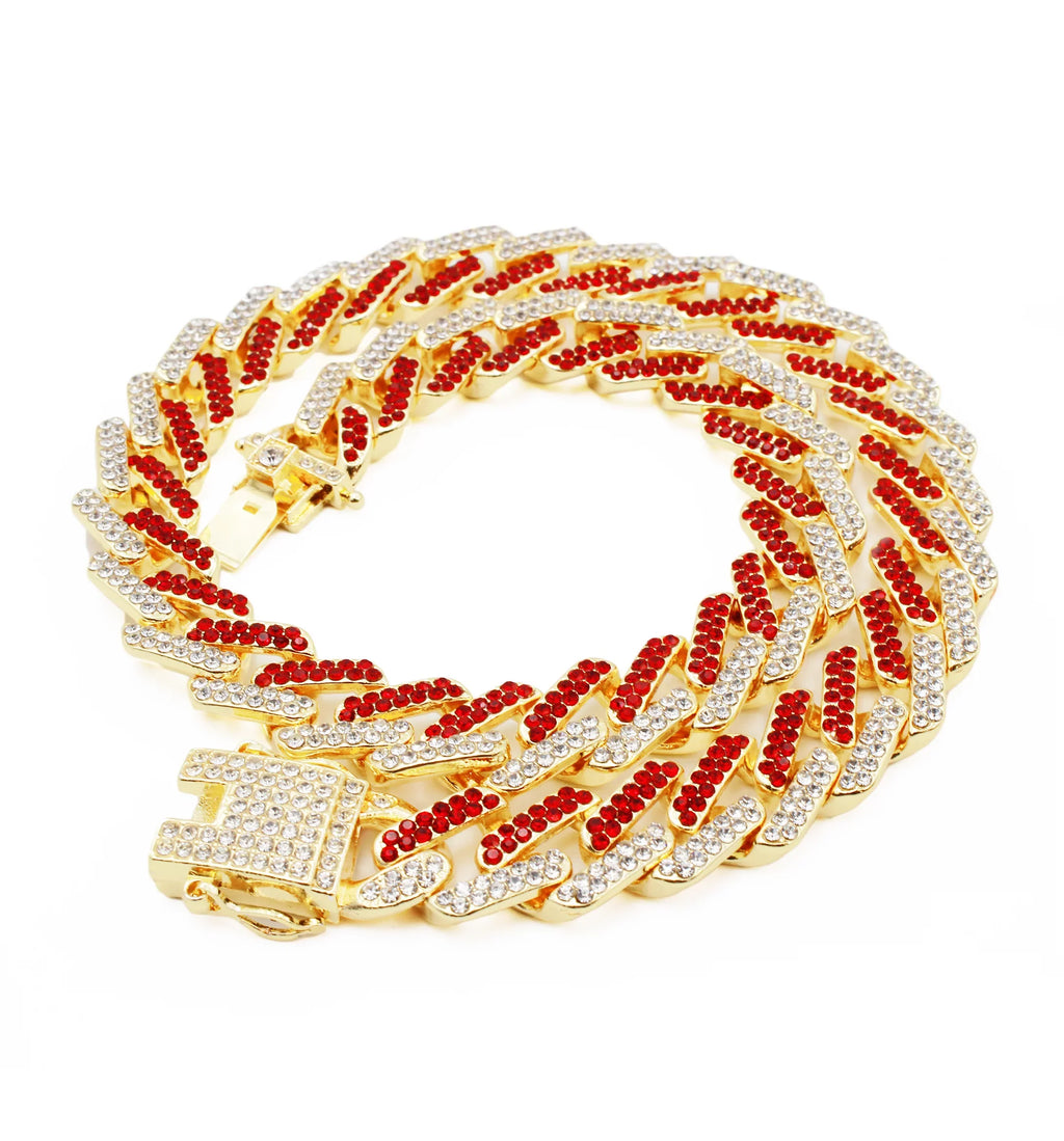 Charles Raymond Ice on Blast! Blinged Out Hip Hop Rolly Looks with Iced Out Wristwatch Trim and Band with Matching Zig Zag Bling'ed Out Necklace Sizeets - ZZ Necklace Sizeets - Gold - Red