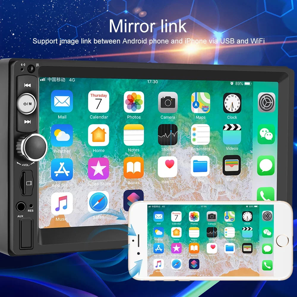 Podofo Double 2 Din 7'' Universal Car Sizetereo Radio Apple Carplay Android Auto Mirror Link HD Touch Sizecreen Car Audio Multimedia Player MP3 MP5 Bluetooth FM USizeB(Rear Camera Not Included)