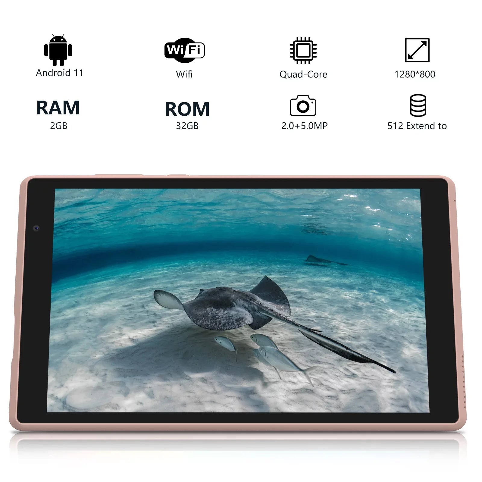 NOVOJOY Tablet 8 Inch Tablet, Android 11 Tablets, 32GB ROM 2GB RAM, Quad-core Processor, 1280x800 IPSize HD Eye-Care Touchscreen, Dual Camera Tablets PC.