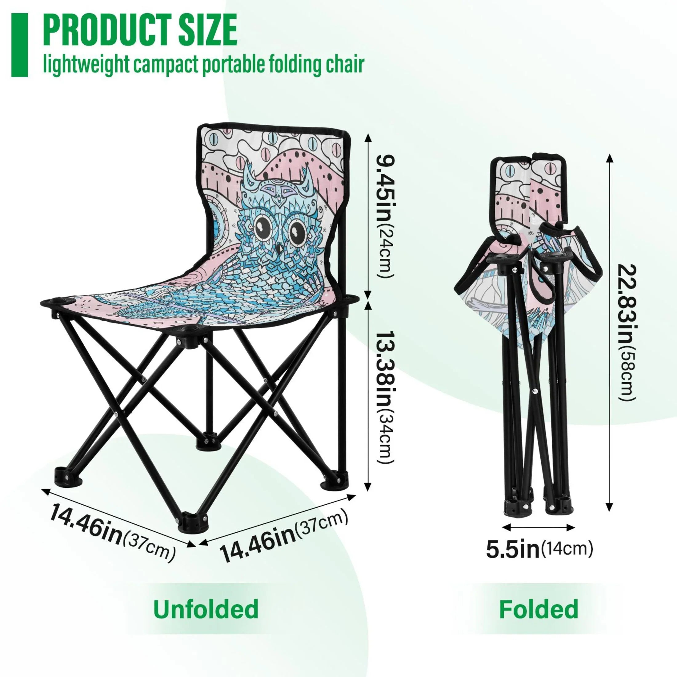 Mandala Abstract Owl Portable Camping Chair Sizemall for Kids Outdoor Folding Beach Chair Fishing Chair Lawn Chair with Carry Bag