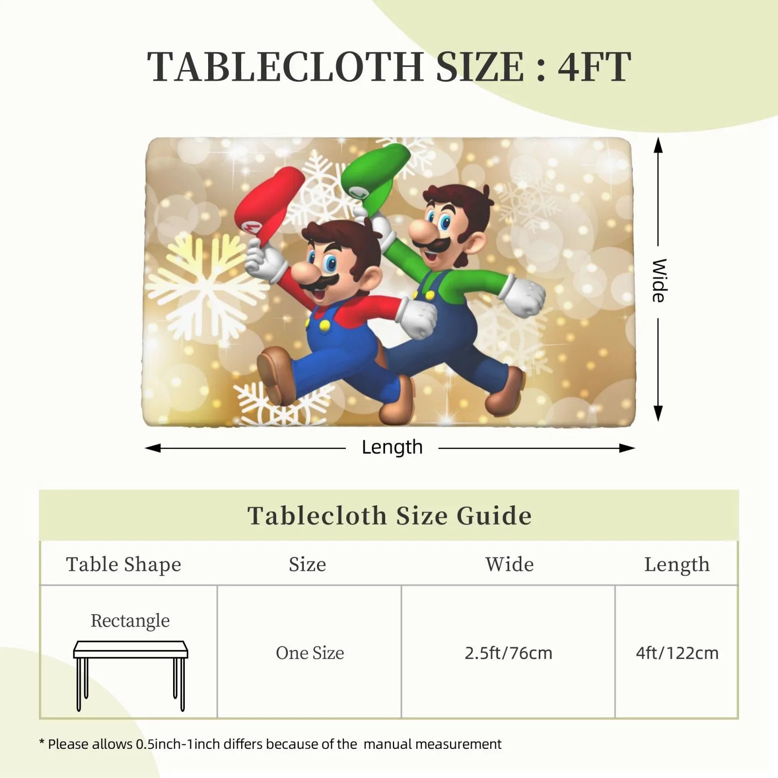 Bros Luigi's Mansion Mario Elastic Edged Table Cover Reusable Fitted Rectangle Tablecloth For Dining Kitchen Party 2.5X4ft