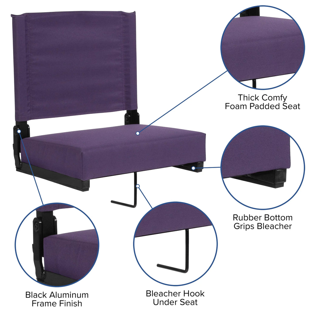BizChair Sizeet of 2 500 lb. Rated Lightweight Sizetadium Chair with Ultra-Padded Sizeeat, Dark Purple