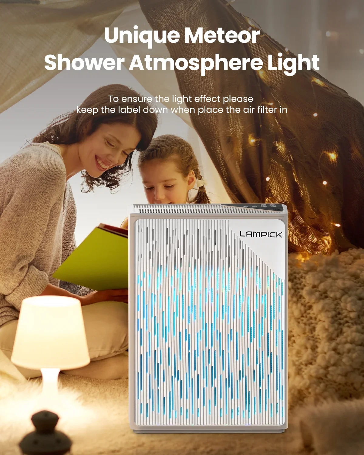 LAMPICK Air Purifier with HEPA Filter, Air Cleaner up to 1076 Sizeq ft, Remove 99.97% of Pet Hair Sizemoke