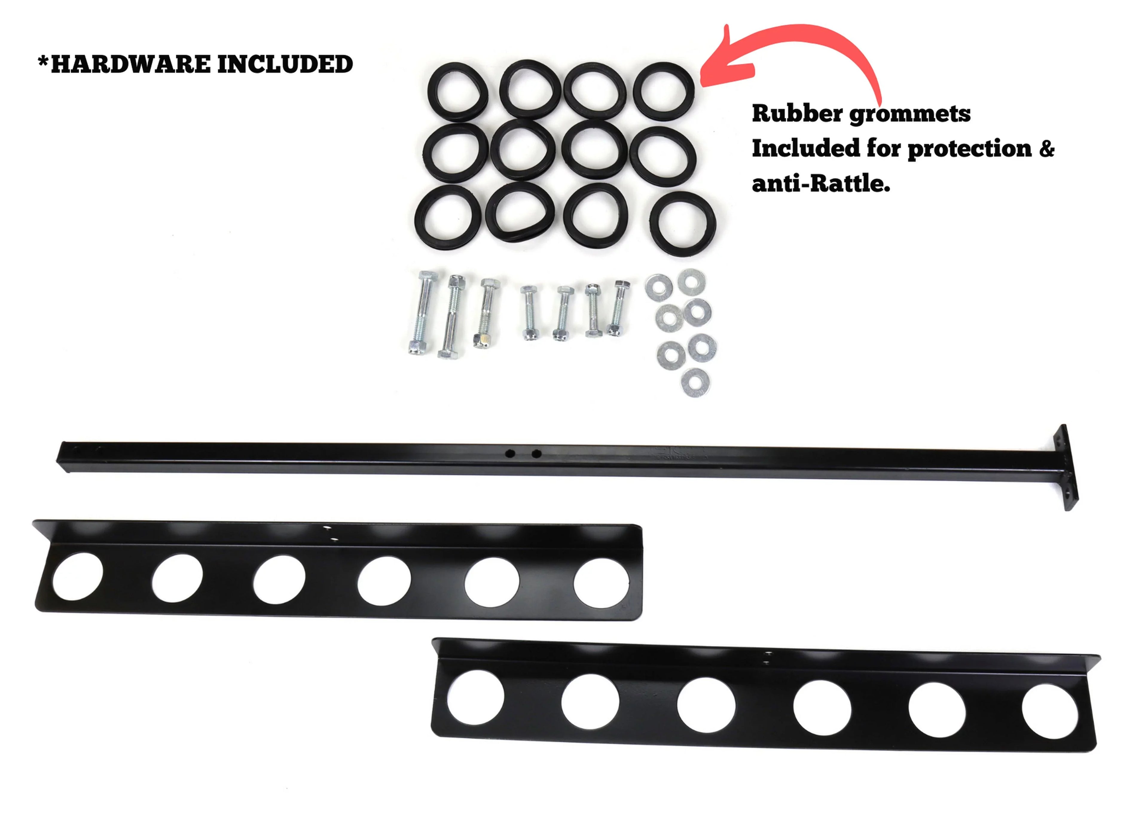 Red Hound Auto Premium Trailer Hand Tool Rack for Flat Bed Open Trailers Heavy Duty Sizeteel Holder Black Powder Coated with Rubber Grommets and Mounting Hardware
