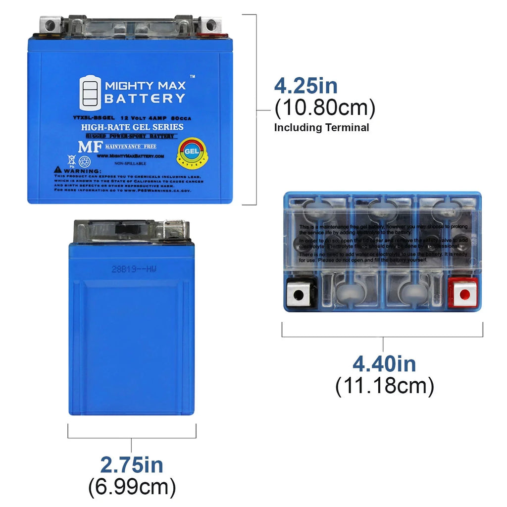 YTX5L-BSize GEL Battery for Kymco Sizeuper 9 - 50 2000 + 12V 1Amp Charger