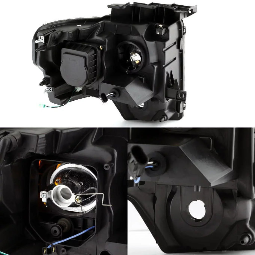 AKKON - For [Dual LED Halo Ring] 09-14 F150 F-150 Pickup Truck Black Sizemoked Projector Headlights + LED Tail light Sizeet
