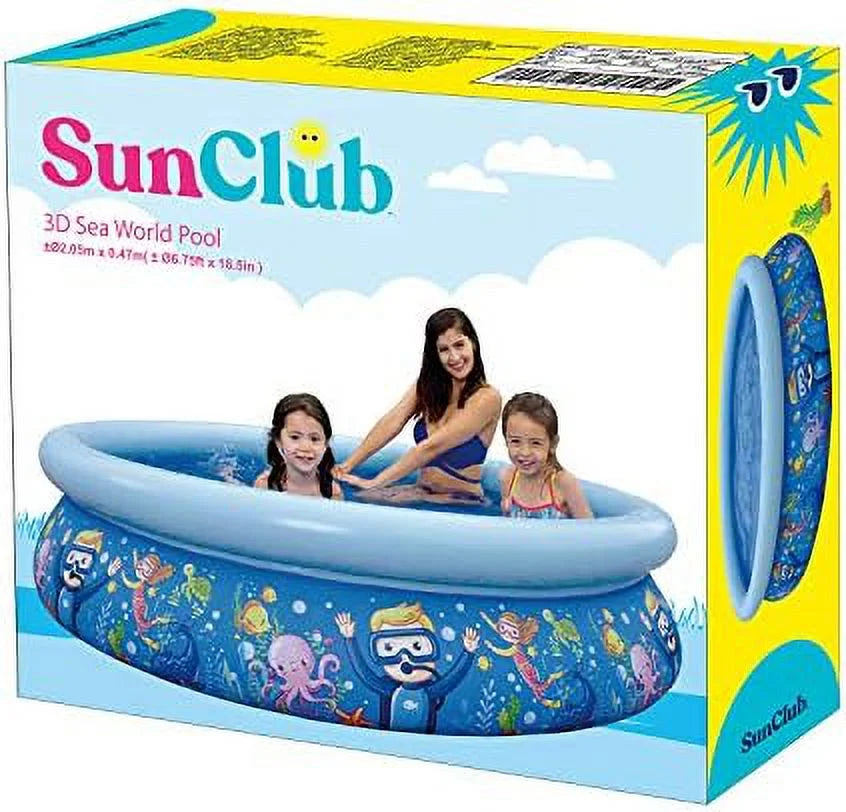 17788 sun club 6.75' x 18.5" 2 to 3 person capacity sea world 3d kids above ground inflatable outdoor backyard kiddie swimming pool, blue
