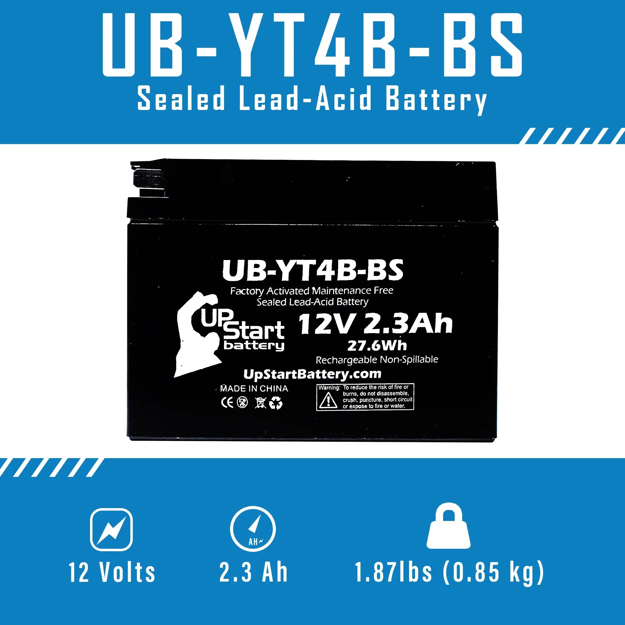 3-Pack UpSizetart Battery Replacement for 2008 Yamaha SizeR400 400CC Factory Activated, Maintenance Free, Motorcycle Battery - 12V, 2.3Ah, UB-YT4B-BSize