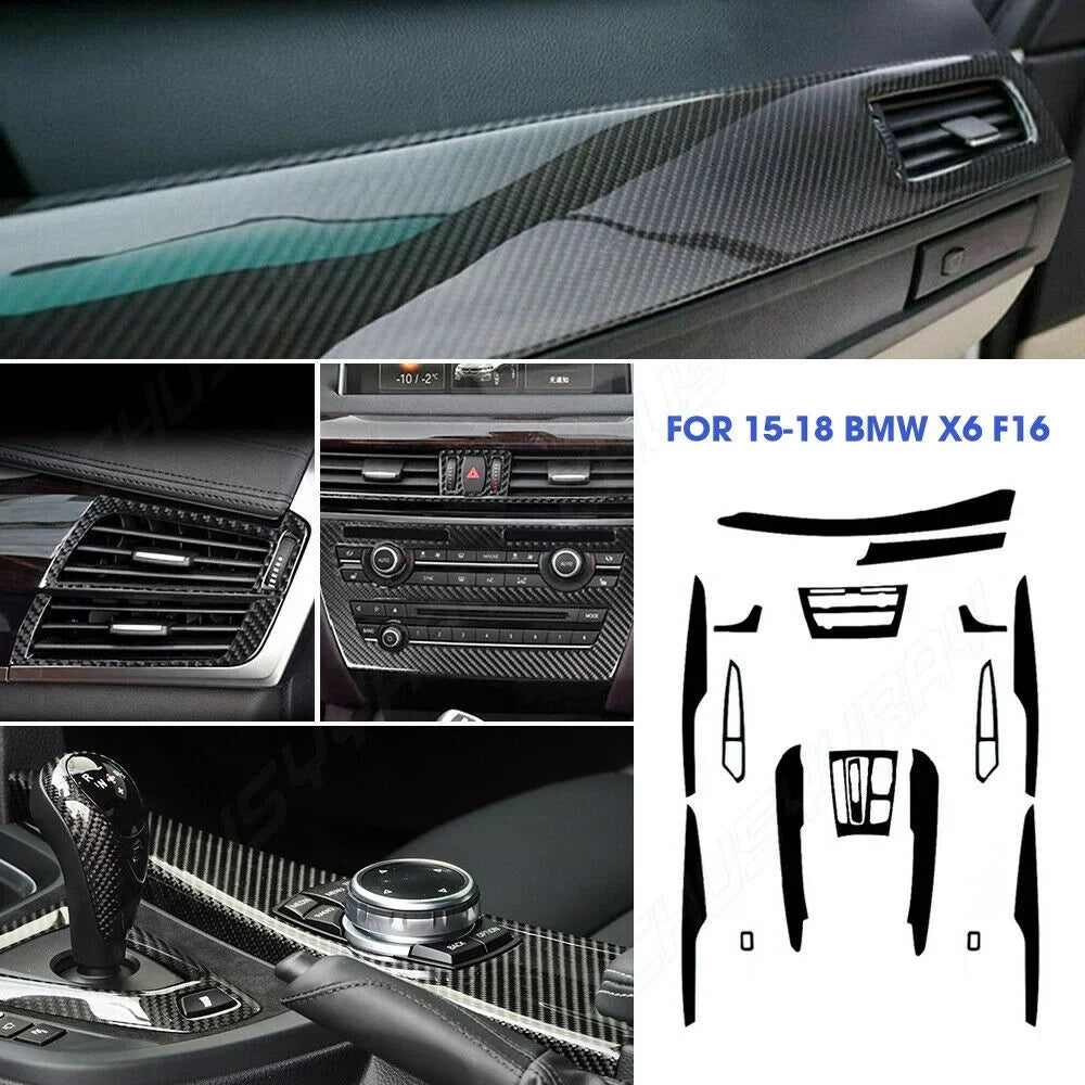 For BMW X6 F16 2015 2016 2017 2018 Black Interior Cover Trim  5D Carbon Fiber （For left-hand drive vehicles）