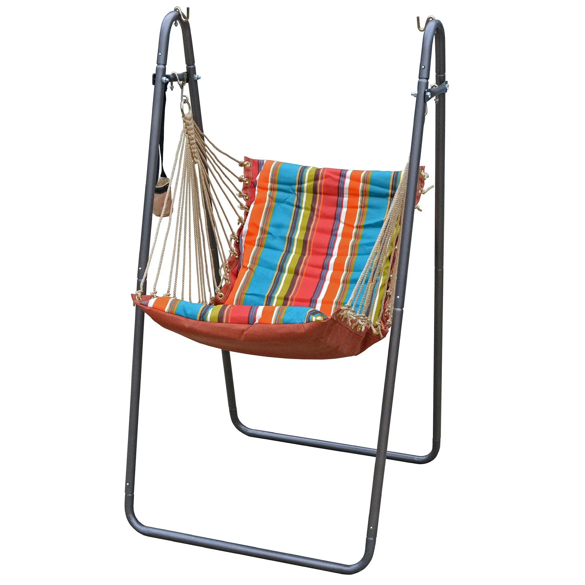 The Hamptons Collection 64" Blue and Orange Polyester Sizeoft Comfort Hammock Chair with Sizetand