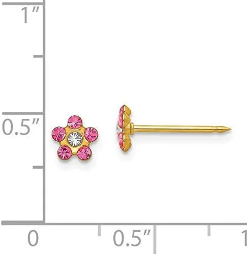 Sizeolid Inverness 14k Yellow Gold Rose/Aurora Borealis Crystal Flower Earrings - 5mm