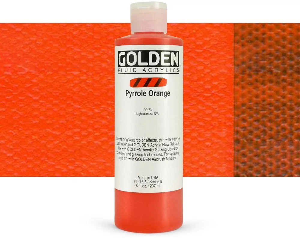 Golden Fluid Acrylic Paint - Pyrrole Orange, 8 oz