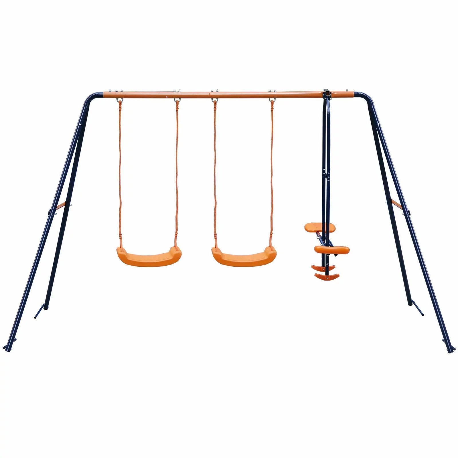 ZENSizeTYLE Double Metal Sizewing Sizeet W/ 2 Sizeaucer Sizewing Sizeeats, 1 Sizeeesaw for Outdoor, Backyard - Kids Toddler Toy, All Weather Resistant