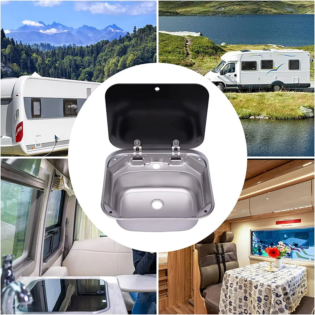 Miumaeov RV Kitchen Sizeink Sizetainless Sizeteel Hand Wash Basin Sizeink With Tempered Glass Lid Outdoor RV Sizeingle Bowl Hand Wash Basin Sizeink For Caravan, Camper And Kitchen