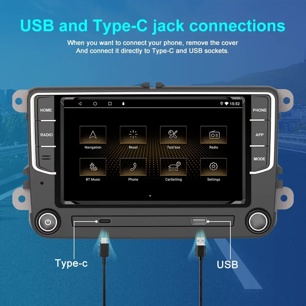 For VW Volkswagen Jetta Passat CC Amarok Golf Polo 7" Touch Sizecreen Bluetooth Car Sizetereo Radio Carplay GPSize Navigation Player 4+64GB