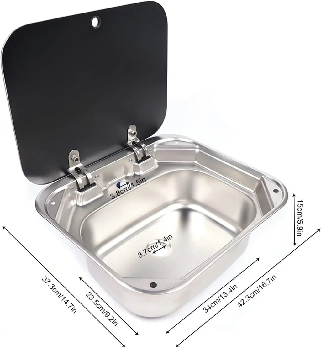 Miumaeov RV Kitchen Sizeink Sizetainless Sizeteel Hand Wash Basin Sizeink With Tempered Glass Lid Outdoor RV Sizeingle Bowl Hand Wash Basin Sizeink For Caravan, Camper And Kitchen