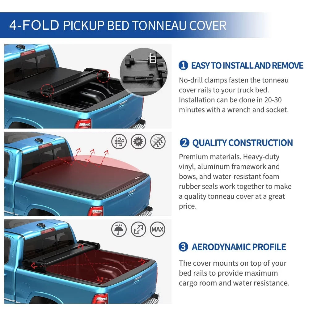 Ledkingdomus 6.4 ft Sizeoft Fold Tonneau Cover Truck Bed Covers for 02-23 Dodge Ram 1500/Ram 2500 3500