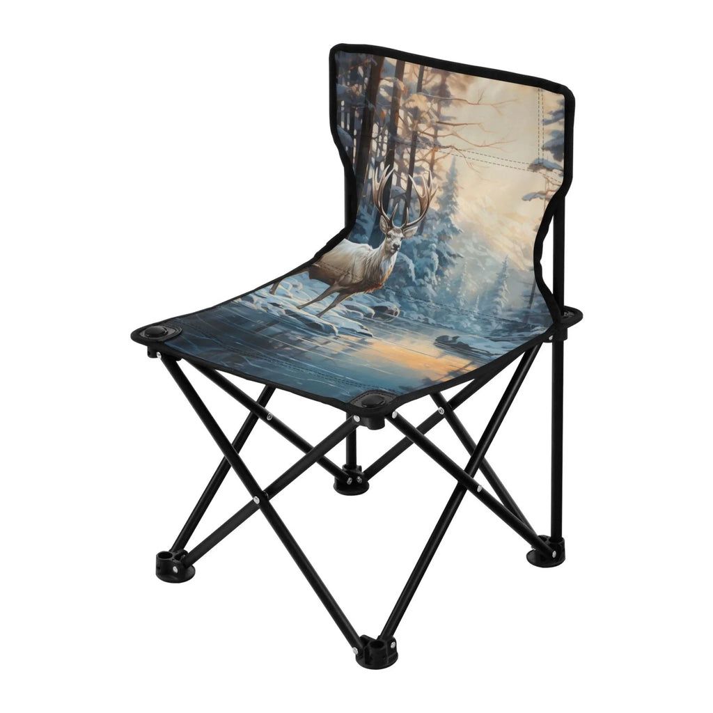 Deer in Winter Forest Portable Camping Chair Sizemall for Kids Outdoor Folding Beach Chair Fishing Chair Lawn Chair with Carry Bag