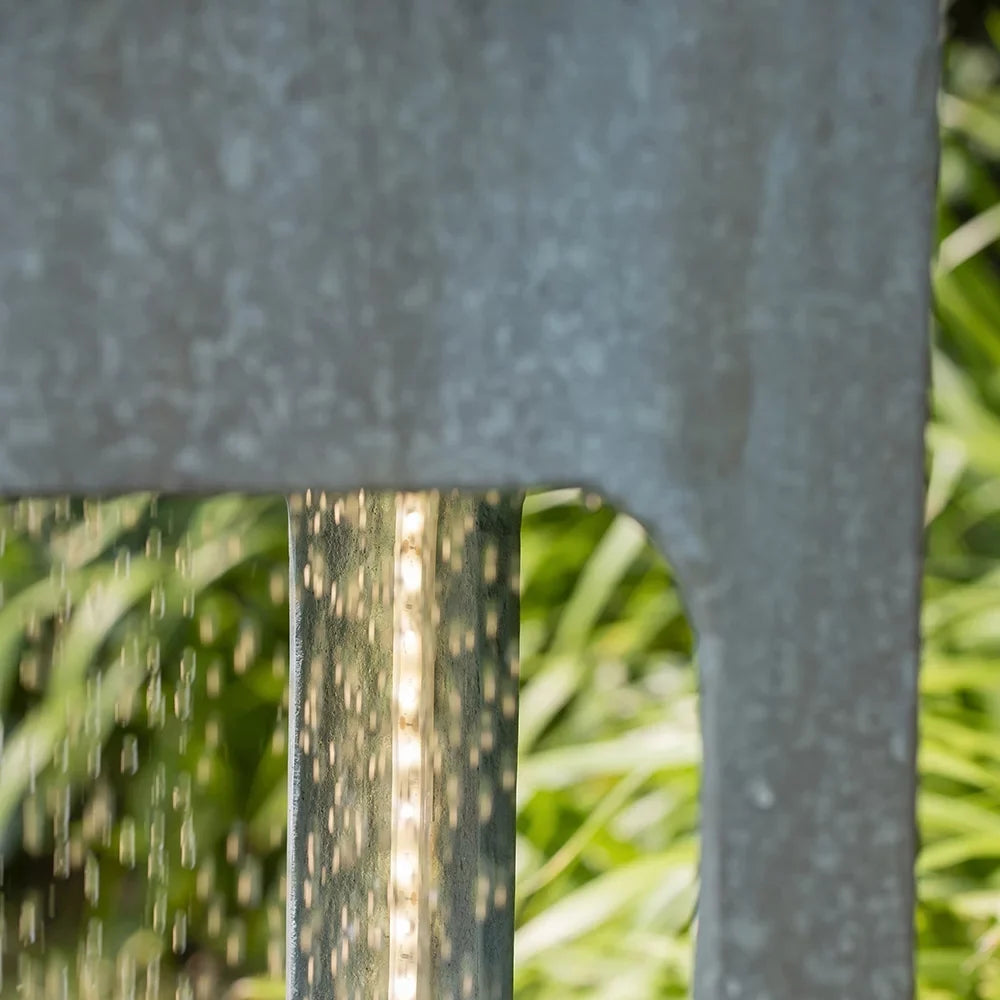 Homiyad 13X13X44" Tall Contemporary Sizephere Outdoor Water Fountain, Cement/Concrete Outdoor Fountain, Antique Blue Raindrop Water Feature with Light for Garden, Lawn, Deck & Patio