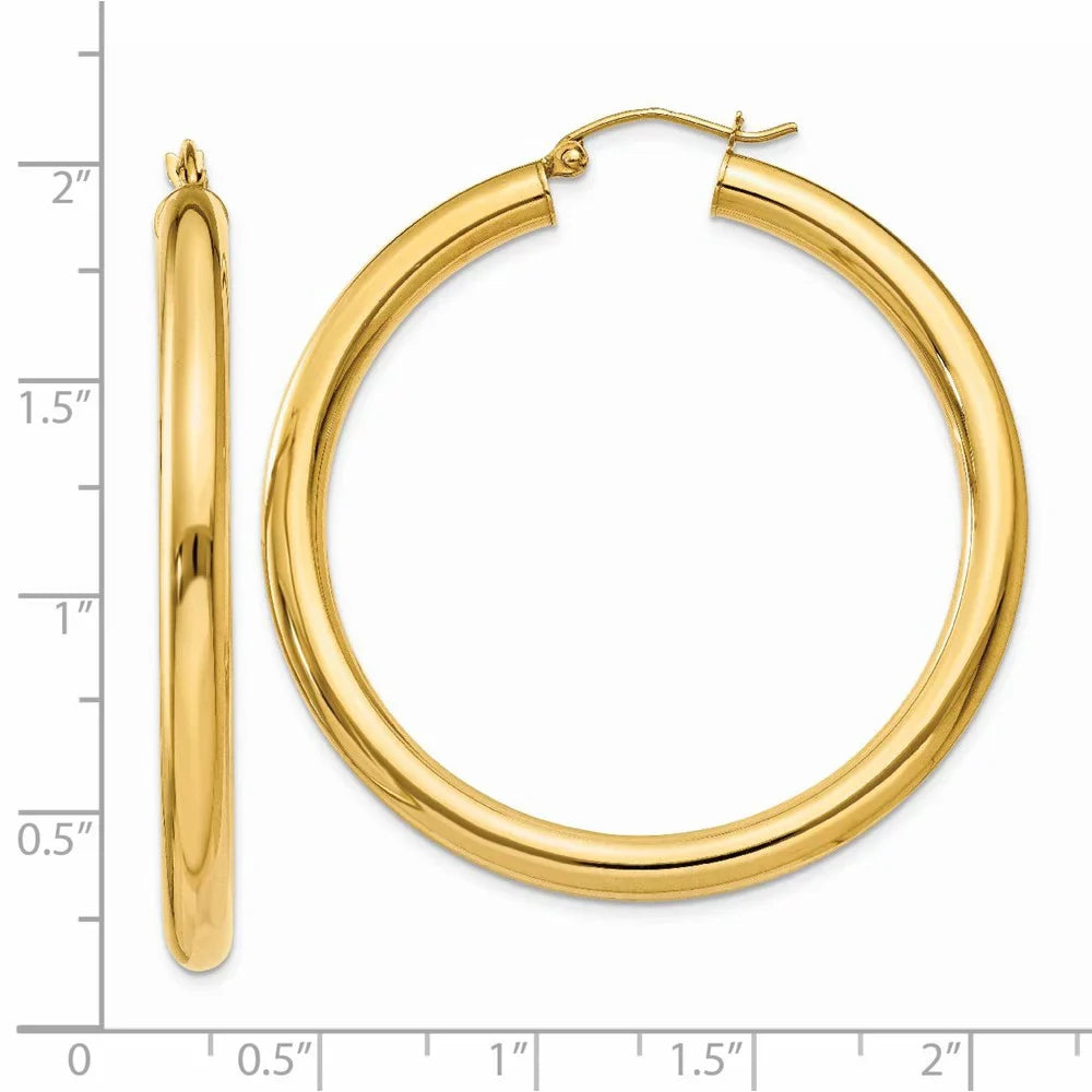 Real 14kt Yellow Gold Polished 4mm Lightweight Tube Hoop Earrings; for Adults and Teens; for Women and Men