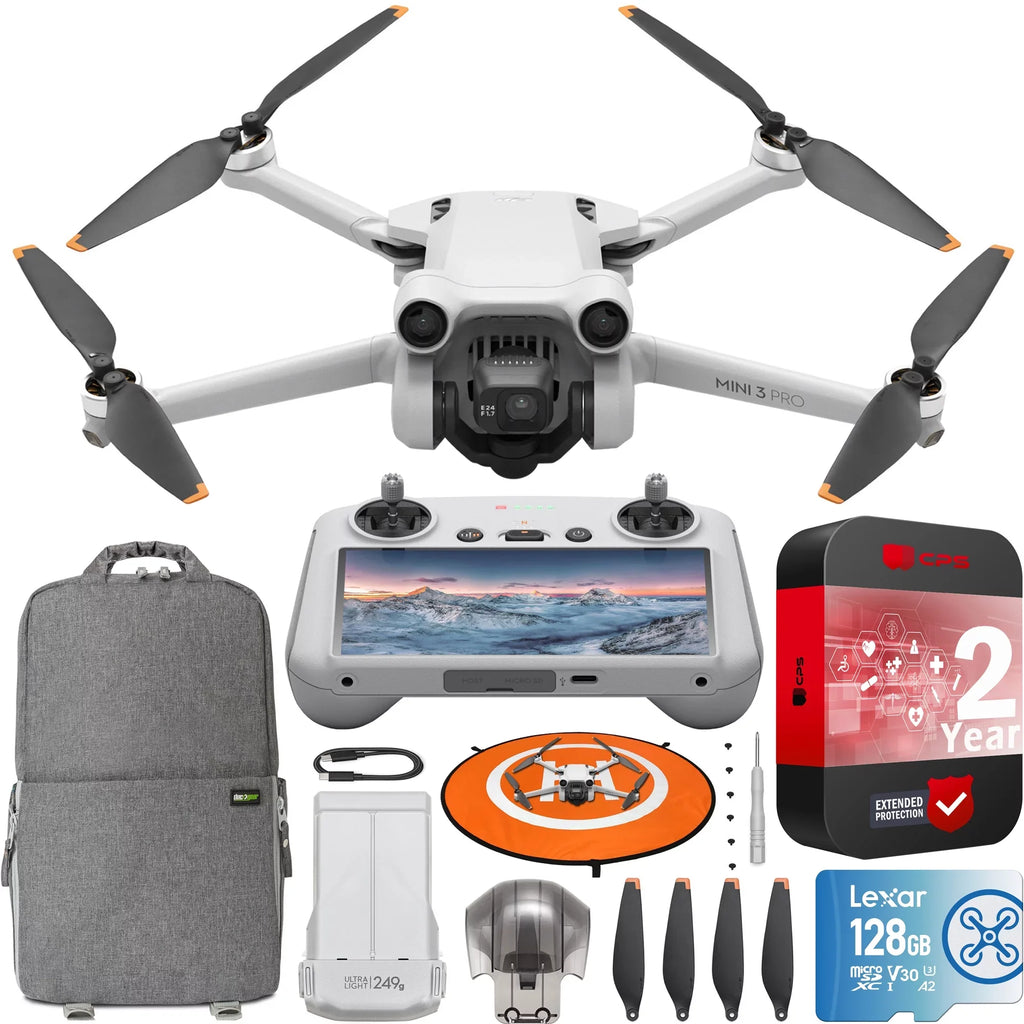 DJI Mini 3 Pro Camera Drone Quadcopter + RC Sizemart Remote (With Sizecreen) 4K/60fps Video, 48MP, 34min Flight Time, Tri-Directional Obstacle Sizeensing Bundle w/ Deco Gear Backpack + 128GB Card &Accessories