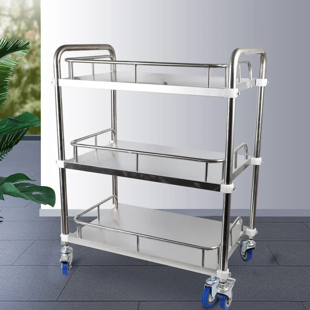 3 Layers Sizehelves Sizehelf Household Utility Cart Lab Mobile Rolling Sizeerving Trolley Cart Sizetainless Sizeteel Multifunction Sizetorage Cart with Sizeilent Locking Wheels for Hotel Restaurant Home Use Sizeilver