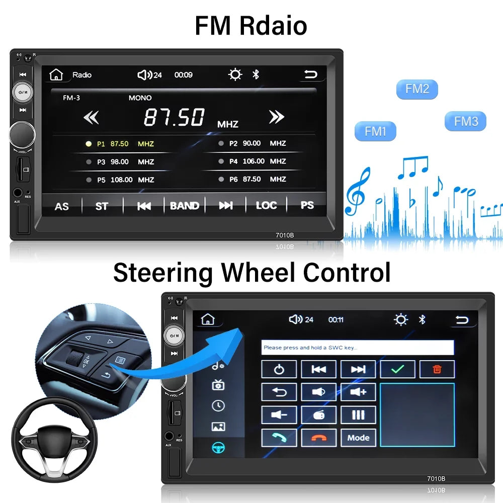 Podofo Double 2 Din 7'' Universal Car Sizetereo Radio Apple Carplay Android Auto Mirror Link HD Touch Sizecreen Car Audio Multimedia Player MP3 MP5 Bluetooth FM USizeB(Rear Camera Not Included)