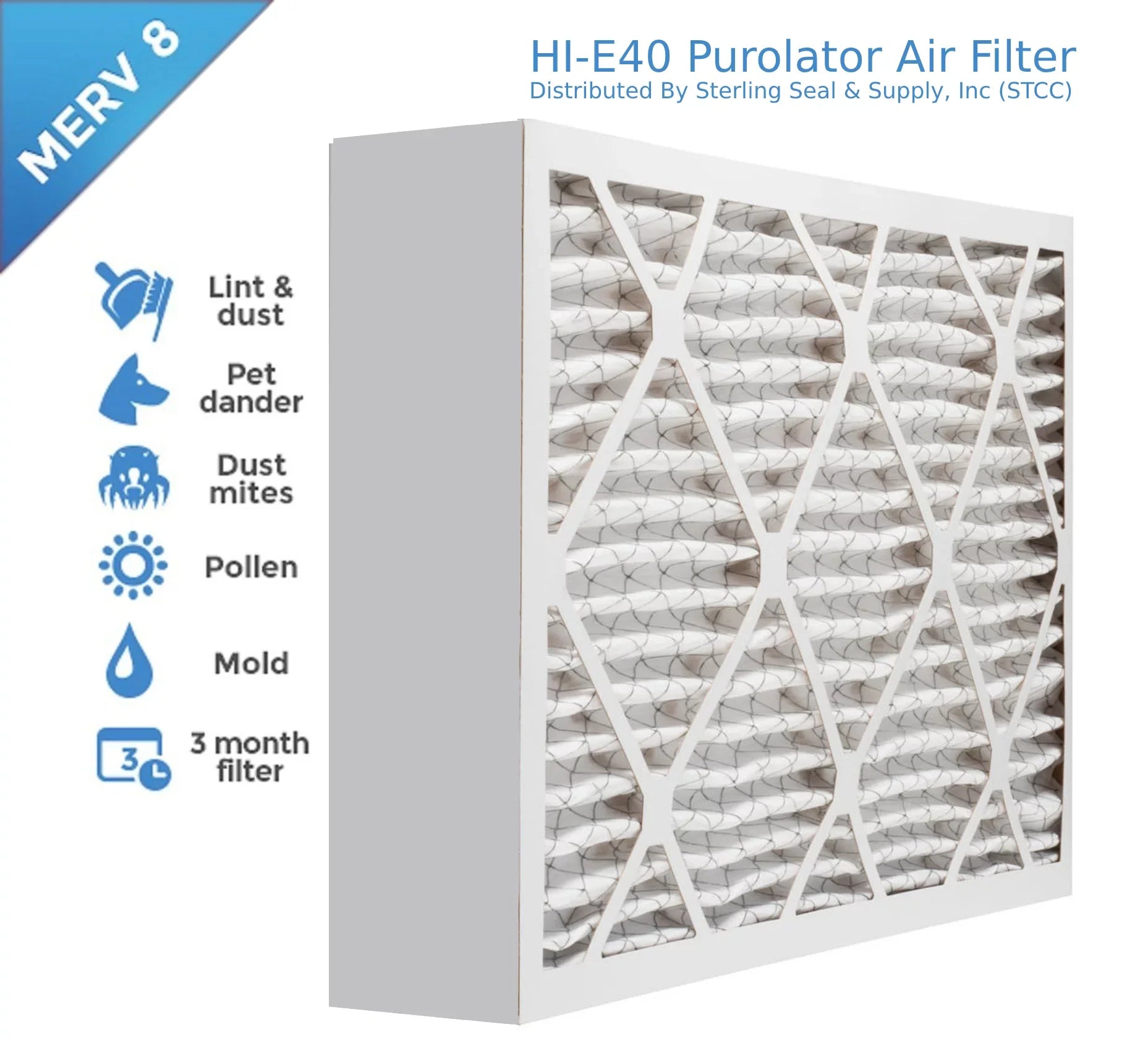 12x24x4, Purolator Hi-E 40 Extended Sizeurface Pleated Air Filter, Mechanical MERV 8, (3 Pack)