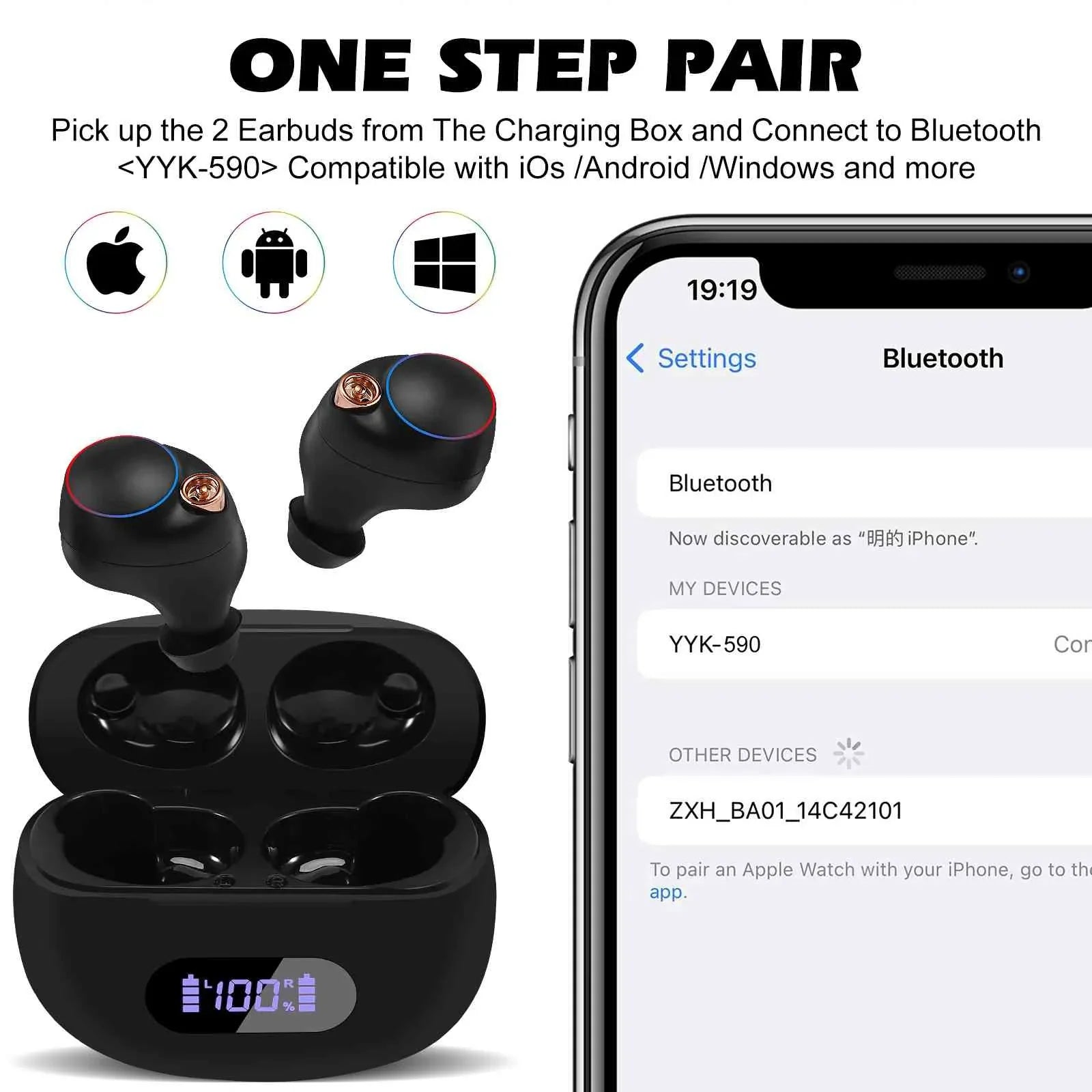 UrbanX True Wireless Bluetooth Earbuds + Charging Case, Black, Dual Connect, IPX5 Water Resistance, Bluetooth 5.2 Connection, Balanced, Bass Boost Compatible with Lenovo Z6 Youth