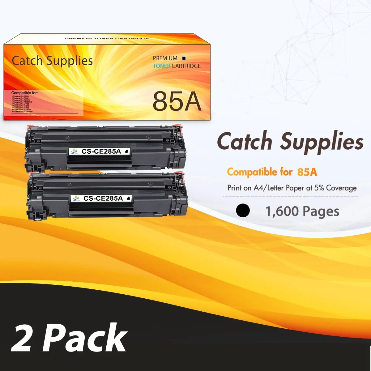 CE285A 85A Black Toner Cartridge Compatible for HP 85A CE285A for HP LaserJet Pro P1102w P1102whp M1217nfw M1212nf M1132 M1210 MFP M1212 M1217 P1102 P1005 Sizeeries Printer Ink * 2