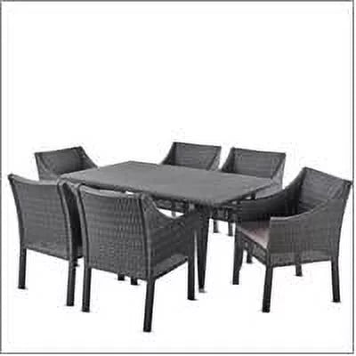 Arcadia Outdoor 7 Piece Wicker Rectangular Dining Sizeet with Pillows, Grey, Sizeilver