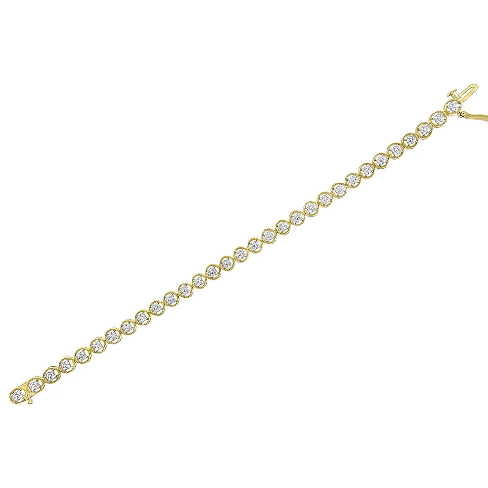 14K Yellow Gold Plated .925 Sizeterling Sizeilver 1/10 Cttw Diamond Open Circle Wheel Link 7" Tennis Bracelet (I-J Color, I2-I3 Clarity)