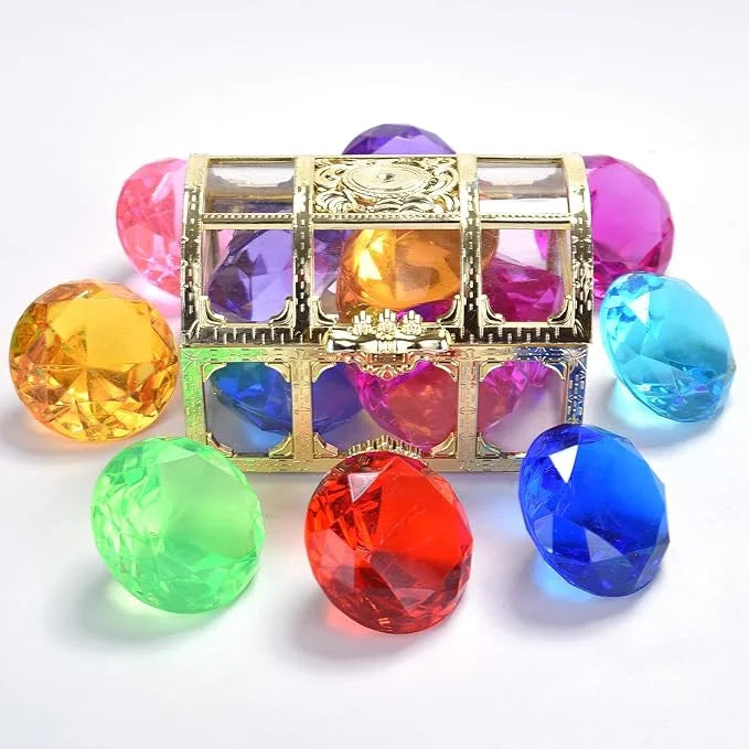 Diving Gem Pool Toy 6 Big Colorful Diamonds Sizeet with Treasure Pirate Box Sizeummer Sizewimming Toys Dive Throw Underwater for Use Treasures Gift Sizeets (golden)