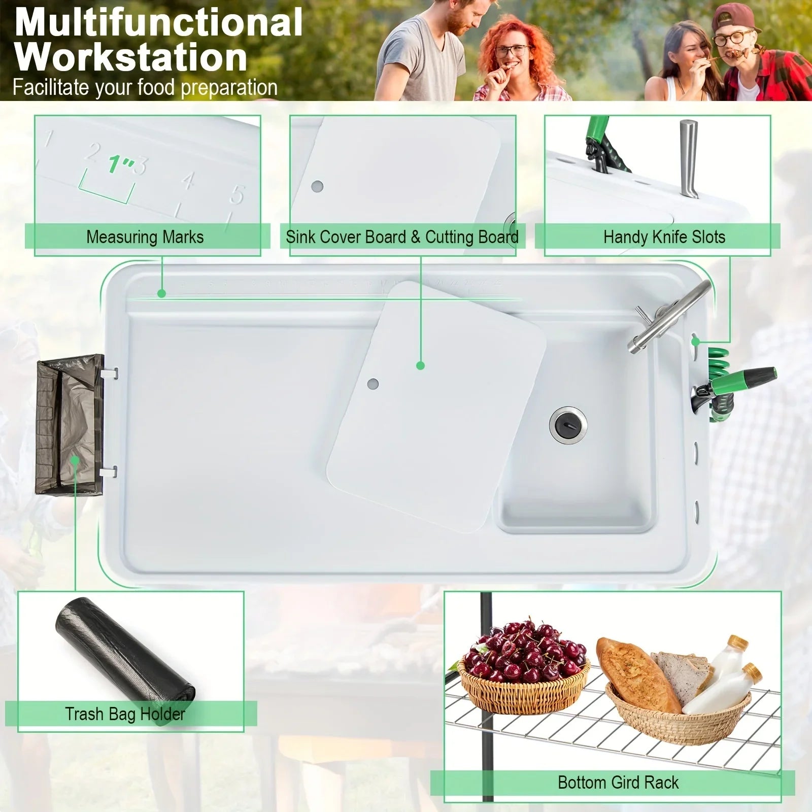 Folding Fish Cleaning Table, Portable Camping Table W/ Faucet Hose Grid Rack