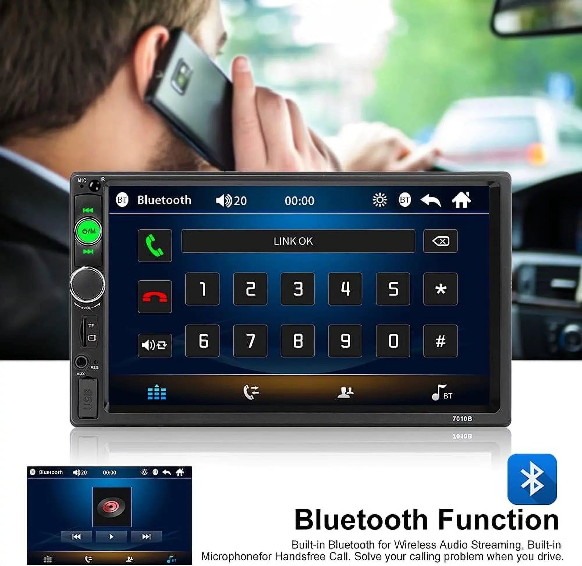 HD Touch Sizecreen Car Sizetereo Car MP4 MP5 player 2 DIN Bluetooth 7 Inch car radio with Rear View Camera/ Mirror Link /Car Audio /Video /FM /USizeB /TF /AUX