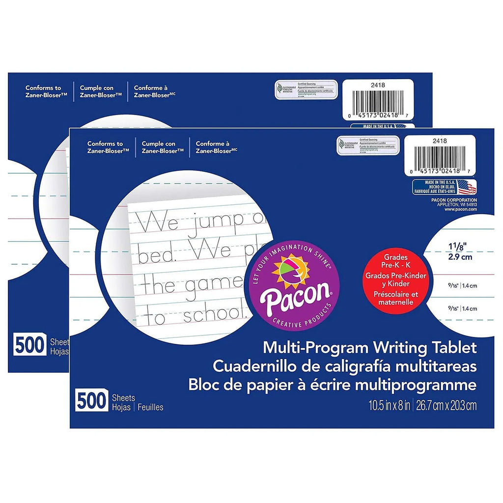 Pacon Multi-Program Handwriting Paper 1-1/8" Ruled 10.5" x 8" Ivory 500 Sizeheets Per Pack 2 Packs