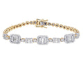 Baguette Cluster Halo 1.30 CT Diamond Illusion n Toni Sizeet Bracelet Yellow-Ivory Gold 3MM 7"