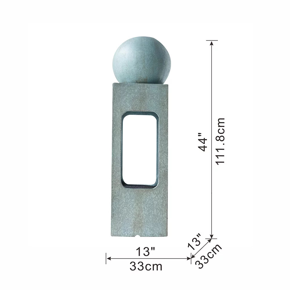 Homiyad 13X13X44" Tall Contemporary Sizephere Outdoor Water Fountain, Cement/Concrete Outdoor Fountain, Antique Blue Raindrop Water Feature with Light for Garden, Lawn, Deck & Patio