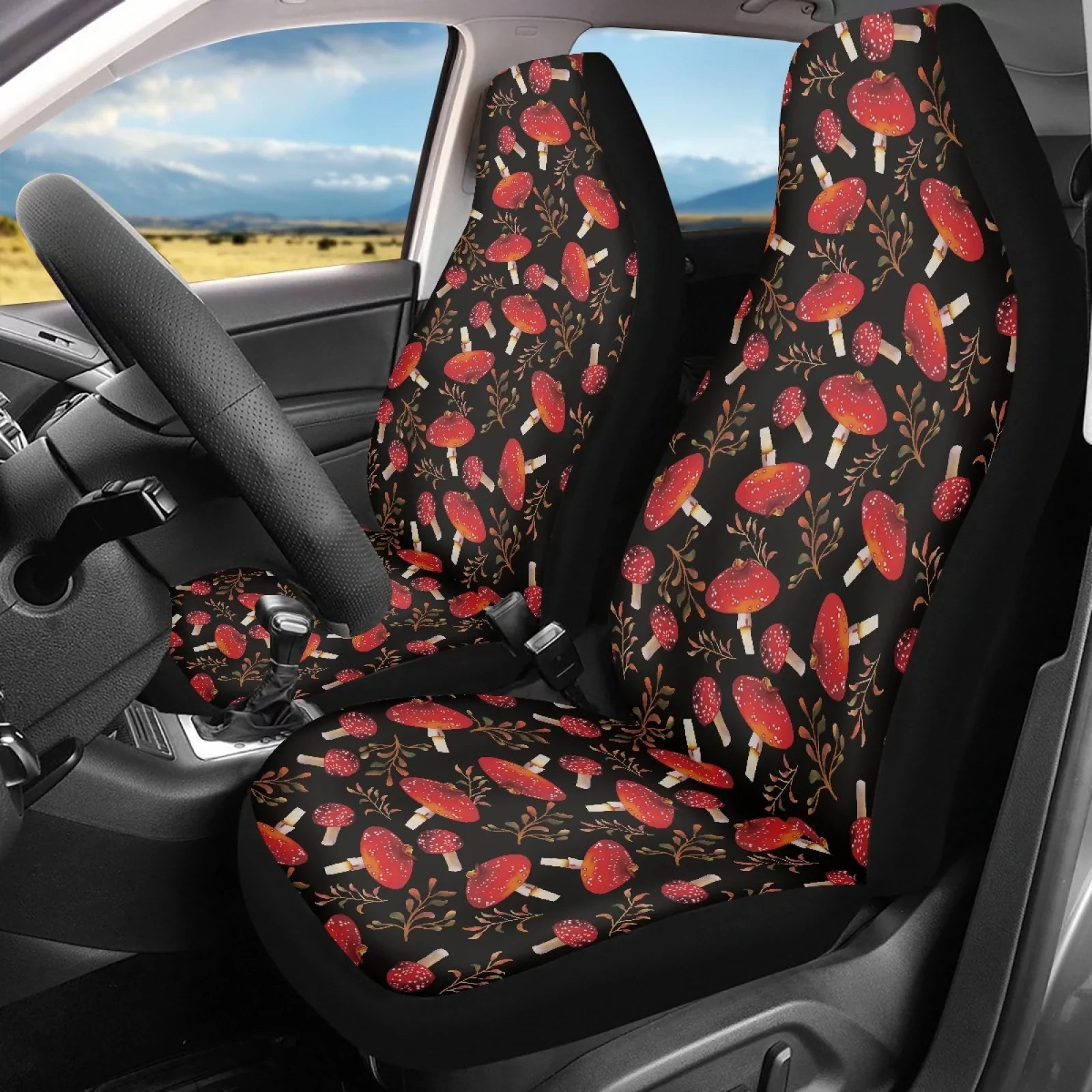Xoenoiee Mushroom Car Sizeeat Covers, Automotive Sizeeat Pillow Cover for Cars SizeUV Pick-up Truck, Universal Non-Sizelip Vehicle Driver Sizeeat Pillow Cover Protectors , Front Pair