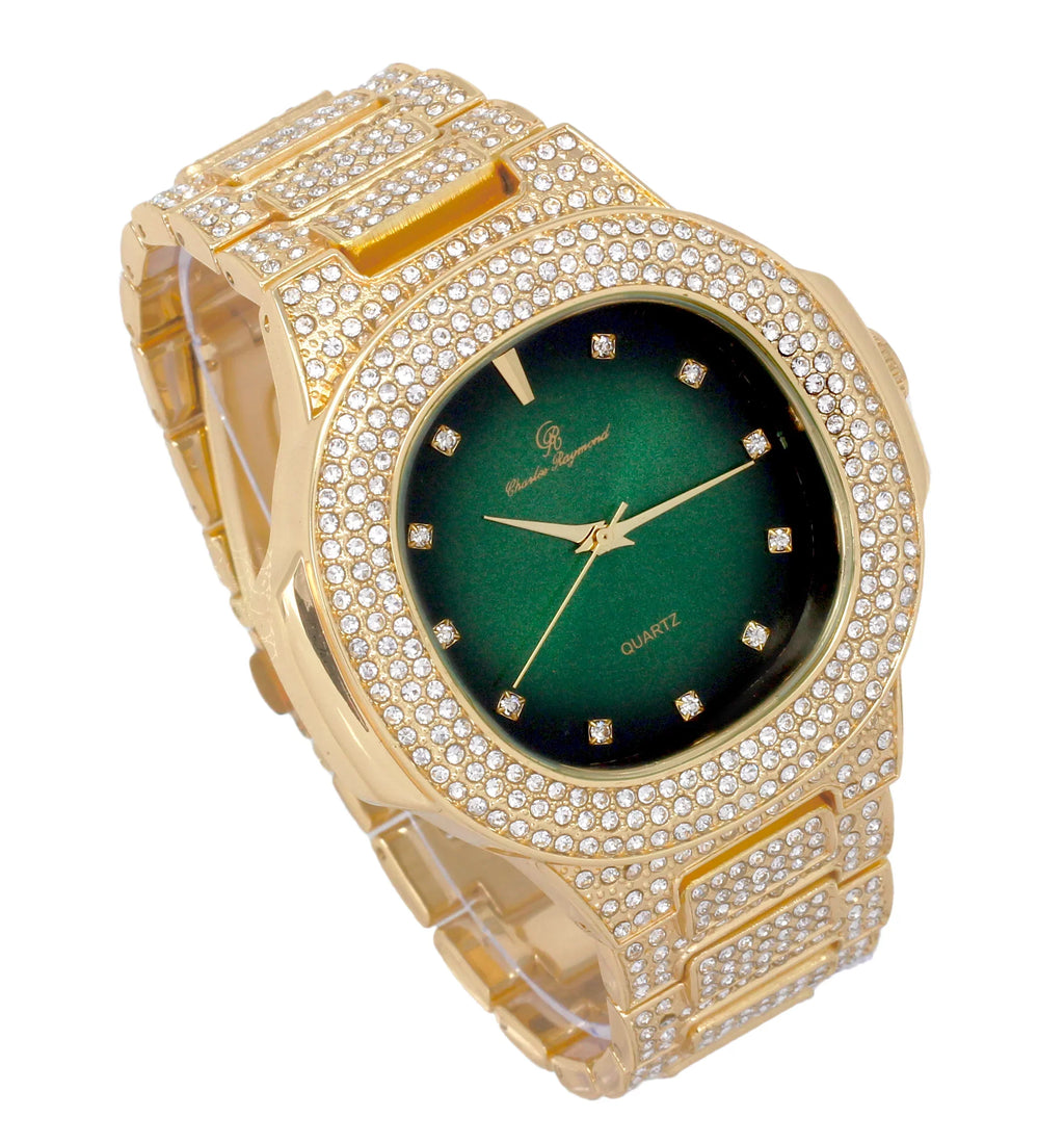 Bling-ed Out Cuban Bracelet with Oblong Iced Look Hip Hop Watch - SizeT10235 DX CB
