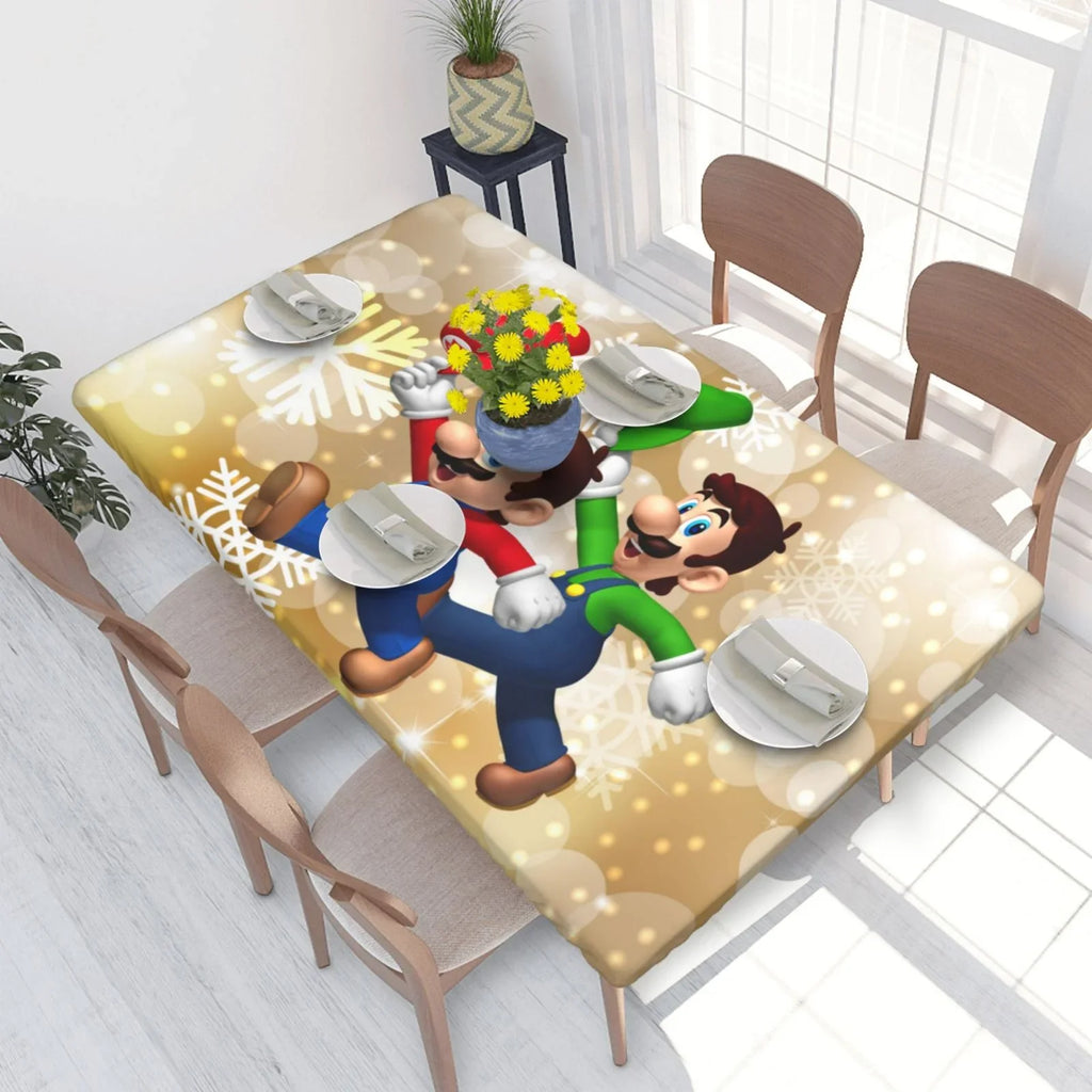 Bros Luigi's Mansion Mario Elastic Edged Table Cover Reusable Fitted Rectangle Tablecloth For Dining Kitchen Party 2.5X4ft